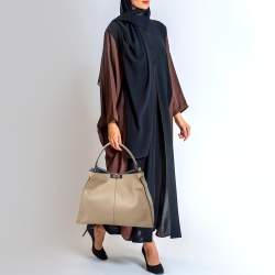 Pre Owned Fendi Beige Leather Large X Lite Peekaboo Top Handle Bag