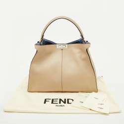 Pre Owned Fendi Beige Leather Large X Lite Peekaboo Top Handle Bag