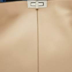 Pre Owned Fendi Beige Leather Large X Lite Peekaboo Top Handle Bag