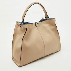 Pre Owned Fendi Beige Leather Large X Lite Peekaboo Top Handle Bag