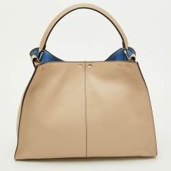 Pre Owned Fendi Beige Leather Large X Lite Peekaboo Top Handle Bag