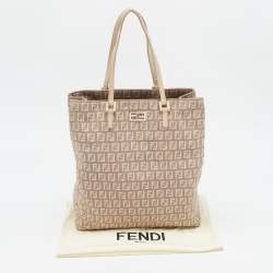 Pre Owned Fendi Beige/Pink Zucchino Canvas Logo Tote
