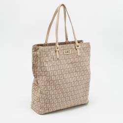 Pre Owned Fendi Beige/Pink Zucchino Canvas Logo Tote