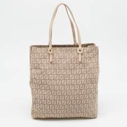 Pre Owned Fendi Beige/Pink Zucchino Canvas Logo Tote