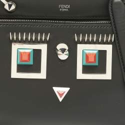 Pre Owned Fendi Black Leather Small Hypnoteyes Dotcom Top Handle Bag