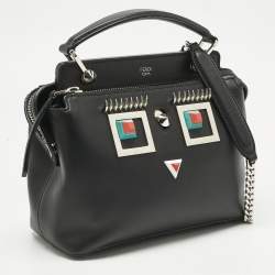 Pre Owned Fendi Black Leather Small Hypnoteyes Dotcom Top Handle Bag
