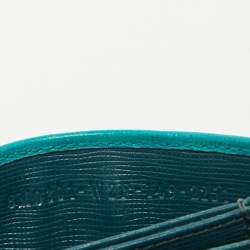 Pre Owned Fendi Teal Blue Saffiano Leather Gusset Card Holder