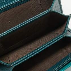 Pre Owned Fendi Teal Blue Saffiano Leather Gusset Card Holder