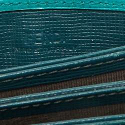 Pre Owned Fendi Teal Blue Saffiano Leather Gusset Card Holder