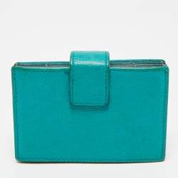 Pre Owned Fendi Teal Blue Saffiano Leather Gusset Card Holder