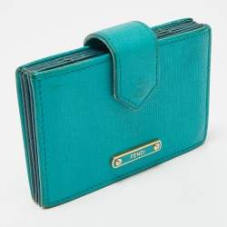 Pre Owned Fendi Teal Blue Saffiano Leather Gusset Card Holder