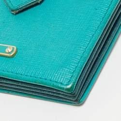 Pre Owned Fendi Teal Blue Saffiano Leather Gusset Card Holder