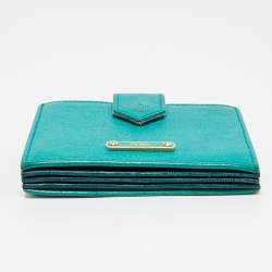 Pre Owned Fendi Teal Blue Saffiano Leather Gusset Card Holder