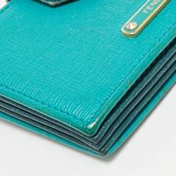 Pre Owned Fendi Teal Blue Saffiano Leather Gusset Card Holder