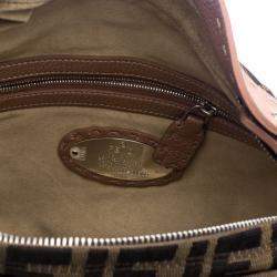 Pre Owned Fendi Tobacco/Beige Zucca Canvas and Leather Crystal Embellished Oyster Hobo
