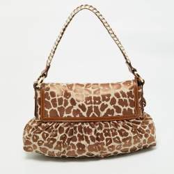 Pre Owned Fendi Brown Giraffe Print Canvas Medium Chef Shoulder Bag