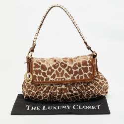 Pre Owned Fendi Brown Giraffe Print Canvas Medium Chef Shoulder Bag