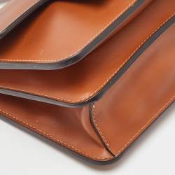 Pre Owned Fendi Brown Smooth Leather Crystal Fab Crossbody Bag