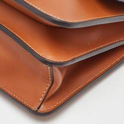 Pre Owned Fendi Brown Smooth Leather Crystal Fab Crossbody Bag