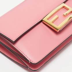 Pre Owned Fendi Pink Leather Mini Flat Baguette Bag