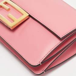 Pre Owned Fendi Pink Leather Mini Flat Baguette Bag