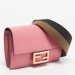 Pre Owned Fendi Pink Leather Mini Flat Baguette Bag