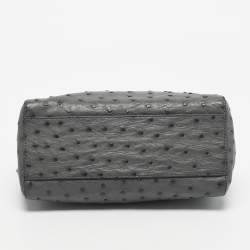 Pre Owned Fendi Grey Ostrich Leather Mini Peekaboo Top Handle Bag