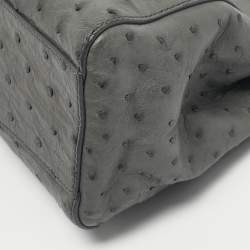 Pre Owned Fendi Grey Ostrich Leather Mini Peekaboo Top Handle Bag