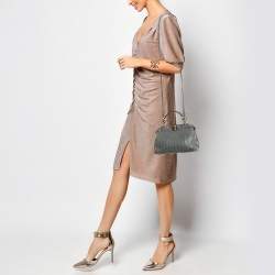 Pre Owned Fendi Grey Ostrich Leather Mini Peekaboo Top Handle Bag