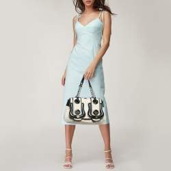 Pre Owned Fendi Black/Off White Patent Leather and Canvas B Shoulder Bag