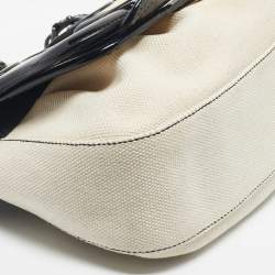 Pre Owned Fendi Black/Off White Patent Leather and Canvas B Shoulder Bag