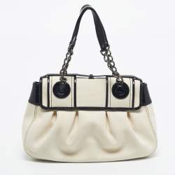 Pre Owned Fendi Black/Off White Patent Leather and Canvas B Shoulder Bag