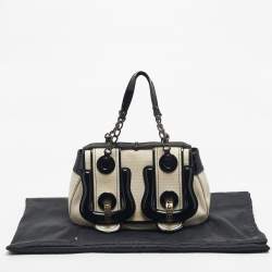 Pre Owned Fendi Black/Off White Patent Leather and Canvas B Shoulder Bag