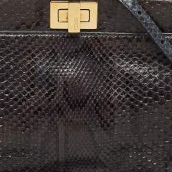 Pre Owned Fendi Teal Python Mini Peekaboo Top Handle Bag