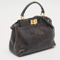 Pre Owned Fendi Teal Python Mini Peekaboo Top Handle Bag