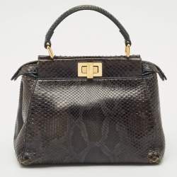 Pre Owned Fendi Teal Python Mini Peekaboo Top Handle Bag