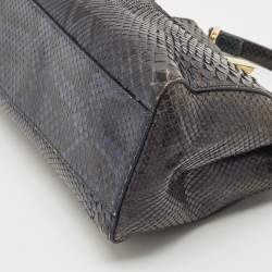 Pre Owned Fendi Teal Python Mini Peekaboo Top Handle Bag