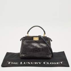 Pre Owned Fendi Teal Python Mini Peekaboo Top Handle Bag