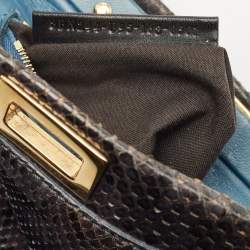 Pre Owned Fendi Teal Python Mini Peekaboo Top Handle Bag