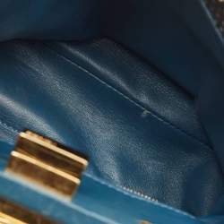 Pre Owned Fendi Teal Python Mini Peekaboo Top Handle Bag