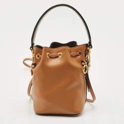 Pre Owned Fendi Brown Leather Mini Mon Tresor Bucket Bag