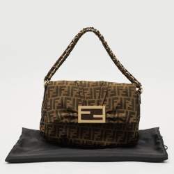 مملوكة مسبقًا حقيبة كتف فندي ميا قلاب جلد براءات وكانفاس زوكا تبغ