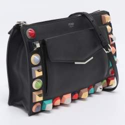 Pre Owned Fendi Black Leather Rainbow Stud Crossbody Bag