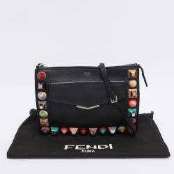 Pre Owned Fendi Black Leather Rainbow Stud Crossbody Bag