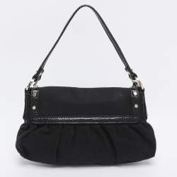 Pre Owned Fendi Black Canvas and Patent Leather Small Studded Chef Shoulder Bag