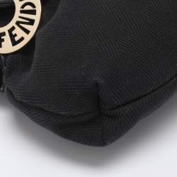 Pre Owned Fendi Black Canvas and Patent Leather Small Studded Chef Shoulder Bag