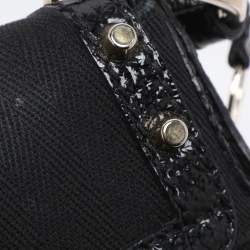 Pre Owned Fendi Black Canvas and Patent Leather Small Studded Chef Shoulder Bag