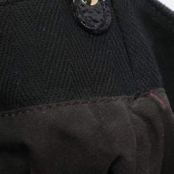 Pre Owned Fendi Black Canvas and Patent Leather Small Studded Chef Shoulder Bag