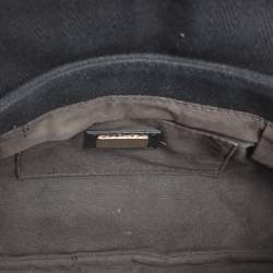 Pre Owned Fendi Black Canvas and Patent Leather Small Studded Chef Shoulder Bag