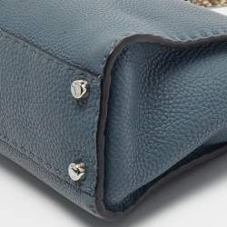 Pre Owned Fendi Blue/Beige Leather and Python Medium Peekaboo Top Handle Bag